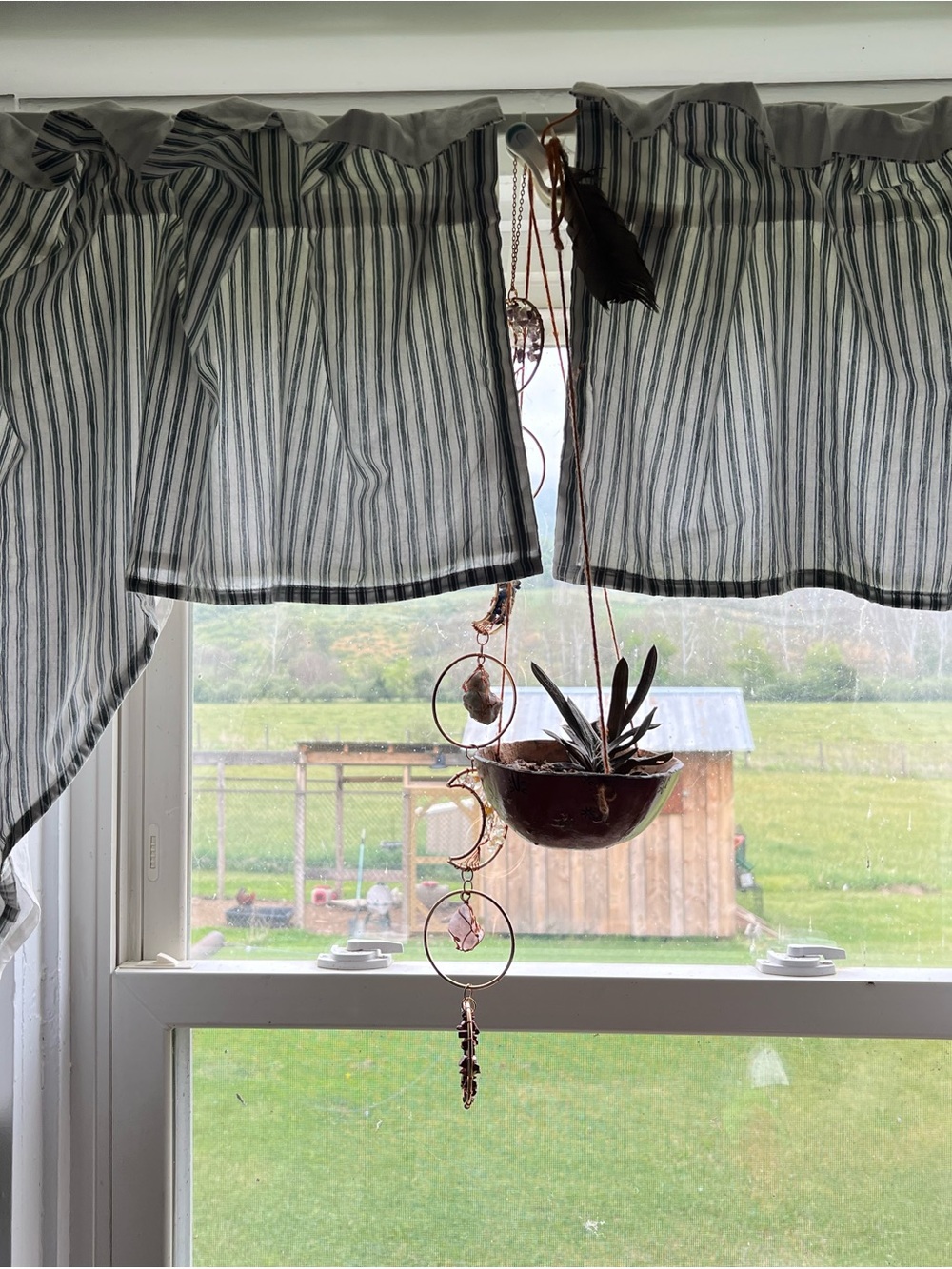 Striped Blue and White Valance Curtain — Window Topper 2 Pairs